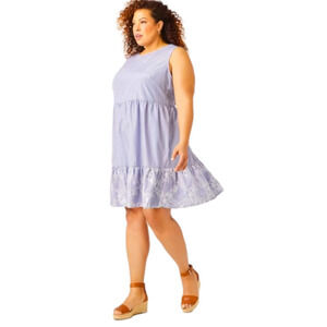 Sandra Darren Petra ruffled embroidered dress size 16W pockets new w tags